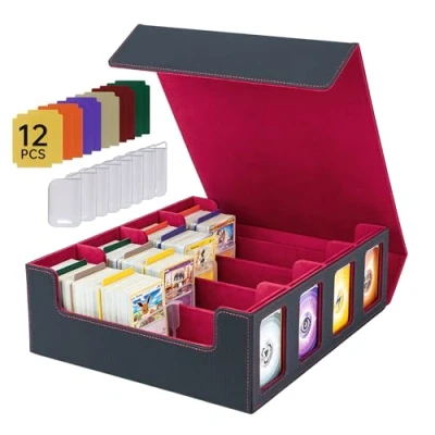 Imagen de Tolesum Commander Deck Box para MTG, caja de almacenamiento cartas 2400 cartas, coleccionables con 8 divisores ajustables YuGiOh, deportivas Rojo