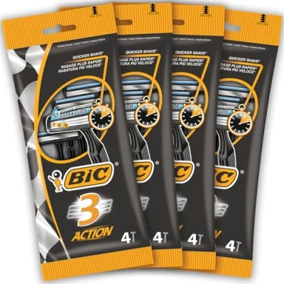 Imagen de BIC 3 Action Maquinillas de Afeitar Desechables Para Hombre, Un Afeitado Apurado y Rápido, 4 Paquetes Cuchillas