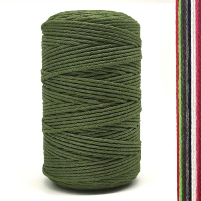 Imagen de FORBELL Hilo de macramé, 2 mm x 300 m, algodón Premium, Manualidades (Verde Militar (2 mm))
