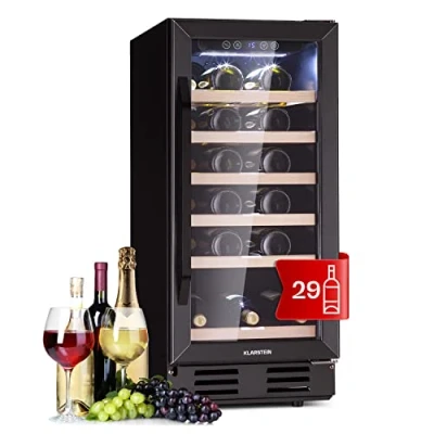 Imagen de Klarstein Vinoteca de Pie, Nevera para Vinos Una Zona Refrigeración, Cervezas Pequeña Interior/Exterior Puerta Cristal, Protección UV, 5 18C, Botellero 29 Botellas