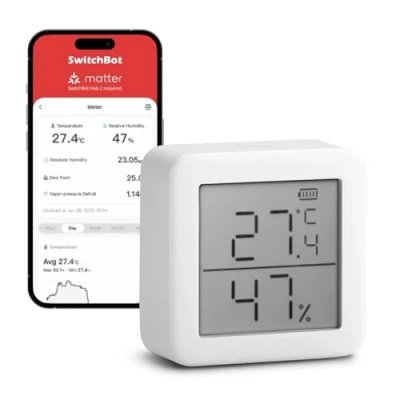Imagen de SwitchBot Termohigrómetro Digital con Pantalla LCD Sensor de Temperatura y Humedad Bluetooth Alerta Inteligente Almacenamiento Datos