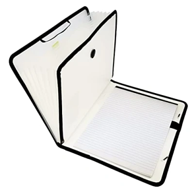 Imagen de D.RECT Maletín portadocumentos, bloc de notas, carpeta clasificadora, ampliable, portátil, goma redonda con botón cierre, 7 compartimentos A4, color blanco