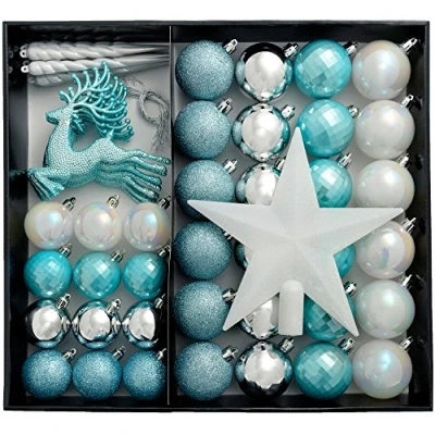 Imagen de WeRChristmas Juego Bolas inastillables para árbol de Navidad, Color Plateado, Azul y Blanco, 50 Piece