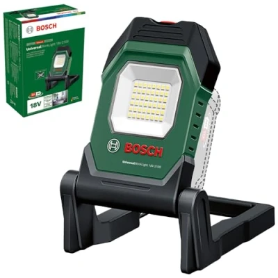 Imagen de Bosch Luz de Trabajo LED/lámpara construcción/Foco portátil UniversalWorkLight 18V 2100 (máx. lúmenes, 3 Niveles Ajuste Brillo, Cabezal Plegable con 10 Posiciones; sin batería)