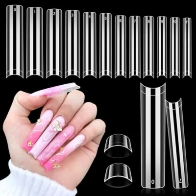 Imagen de 504 Pcs Puntas de Uñas Extralargas: XXL C Curva Tips Acrilicas Transparentes Medio Cubiertas para Salones