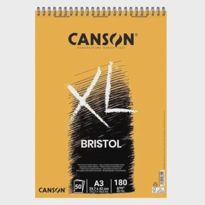 Imagen de Canson XL, Papel Bristol, Muy Suave, 180 g, Espiralados Sobre el Lado Corto, A3 29.7 x 42 cm, Extra Blanco, 50 Hojas