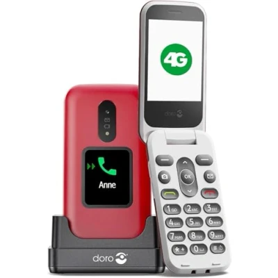 Imagen de Doro 2880 4G Teléfono móvil para Senior Fácil de usar sin Internet Doble pantalla Tecla asistencia Teclas voz Bluetooth con Cradle y cable fuente alimentación
