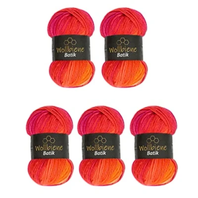 Imagen de Wollbiene Batik 1410 5 ovillos de lana con degradado 100 g, 500 multicolor, multicolor (1410 rojo naranja)