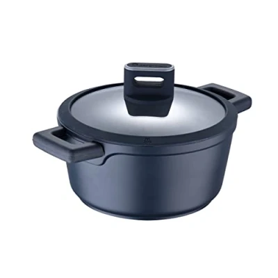 Imagen de Bergner MasterPRO Indigo Cacerola de Cocina 24 x 12cm con Tapa Cazuela Antiadherente Aluminio Fundido Revestimiento Xylan Plus Asas Soft Touch Todo Tipo Cocinas