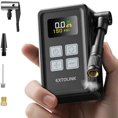 Imagen de EXTOLINK Mini Bomba de Aire Bicicleta, Máx 150 PSI Compresor Portatil Bicicleta con Pantalla Digital, Inflado 20 seg Inflador Bicicletas Eléctrica para Carretera, montaña