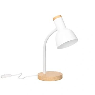 Imagen de FORLIGHT Mila Lámpara de Escritorio Estilo Nórdico. Flexo E27 Acero Blanco y Madera Clara Natural