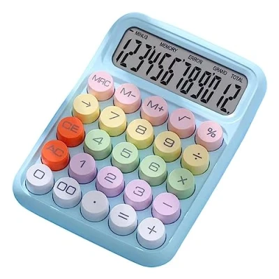 Imagen de tinysiry calculadora de escritorio con pantalla grande botón redondo, alimentada por batería para oficina, escuela, hogar, función estándar Azul