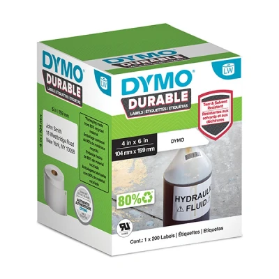 Imagen de DYMO LW etiquetas industriales resistentes para LabelWriter 4XL impresoras de etiquetas, poli blanco, 104 mm x 159 mm, rollo 200 (1933086)