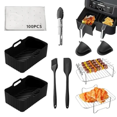 Imagen de Molde Silicona Freidora de Aire,Accesorios Para Freidoras Aire Dual Zone con Ninja Foodi AF400EU AF300EU 7.6L 9.5L y otras Doble Zona