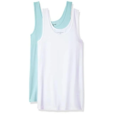 Imagen de Amazon Essentials Camiseta ajustada sin mangas Mujer, Pack de 2, Azul Agua/Blanco, XL