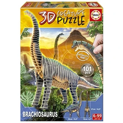 Imagen de Educa Brachiosaurio Creature Puzzle, Monta tu Propio Dinosaurio en 3D de 50 cm Largo y 47 Alto, 101 Piezas cartón Grueso Reciclado, Imágenes fotorrealistas, a Partir 5 años (19383)