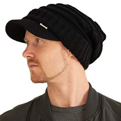 Imagen de Gorros Invierno de Punto Hombre Gorra Visera Tejido Calentito Mujer Casquillo Beanie Hipster Hopa Calida Negro