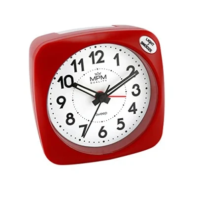 Imagen de MPM Reloj Despertador analógico plástico Rojo, sin Tic TAC, función de repetición, luz Nocturna, Funcionamiento Suave