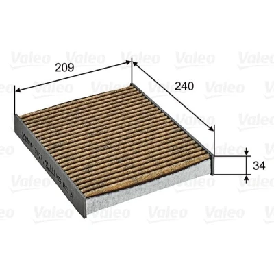 Imagen de VALEO 701027 Filtro de habitáculo carbón activado con polifenol, efecto fungicida, antialérgico 240 209 35 CLIMFILTER SUPREME