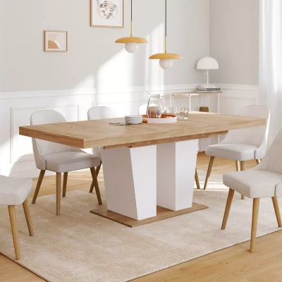Imagen de IDMarket ELIAD Mesa de comedor extensible 6 10 personas, madera y blanco, 160 200 cm