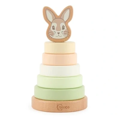 Imagen de Bieco Torre apilable Baby Rabbit Fine madera sostenible FSC® 19 cm Juego de ranuras a partir 1 año apilamiento anillos para bebés