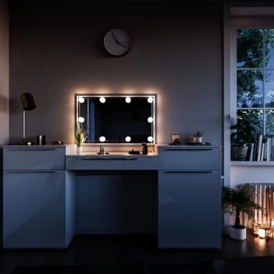 Imagen de Vicco Tocador Lilli, Blanco Alto Brillo, 190 cm con iluminación LED