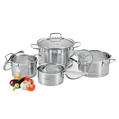 Imagen de ProfiCook PC KTS 1224 Induction Cooking Pot Set, 7 Pieces, for All Hobs, Electric Hob, Ceramic Halogen and Gas Stainless Steel Set with Lid, Scale on The Inside