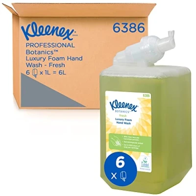 Imagen de Kleenex Botanics Fresh 6386 jabón de manos en espuma perfumada 6 recambios líquido verde 1 litro (6 litros total)