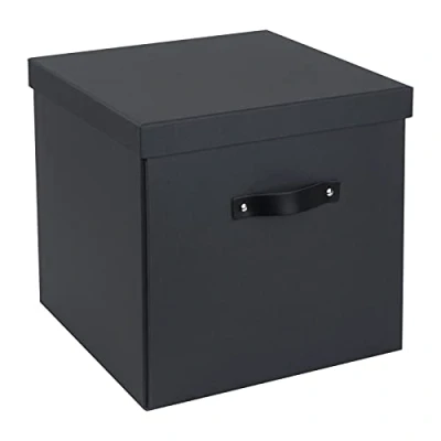 Imagen de Bigso Box of Sweden caja de almacenaje con tapa Amplia cuadrada para ropa, juguetes, etc. Organizador armarios asa fabricado tablero fibras y papel gris oscuro