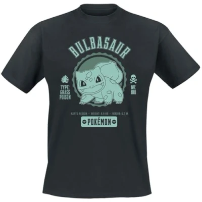 Imagen de Pokémon Bisasam Hombre Camiseta Negro S 100% algodón Vorne Bedruckt Regular