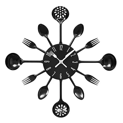 Imagen de Premier Housewares Reloj de pared, diseño cubertería, diámetro 43 cm, color negro
