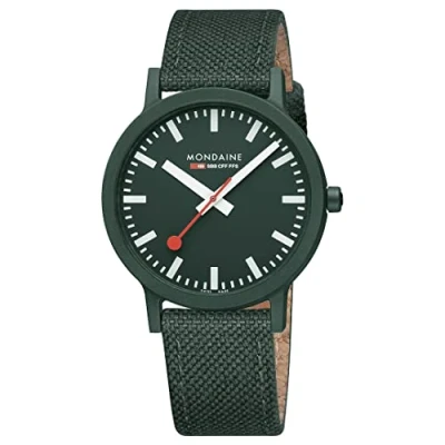 Imagen de Mondaine Essence Watch 41 mm/Park Green Textile Reciclado con Costuras y Forro de Corcho, Park Green, Sangle, Correa, Parque Verde, Correa