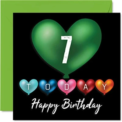Imagen de Stuff4 Divertidas tarjetas de 7º cumpleaños para niños y niñas, globos corazón, tarjeta feliz hijo, hija, hermano, hermana, nieto, nieta, sobrina, sobrino, primo,