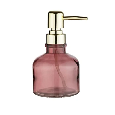 Imagen de Wenko Dispensador de jabón Atessa Altrosa, Delicado dosificador Vidrio con Cabeza Bomba Dorada, rellenable hasta 200 ml líquido, Ideal para el Lavabo, Ø 8 x 14 cm