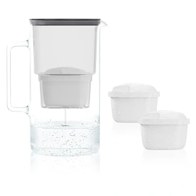 Imagen de Wessper jarra filtrante de cristal con dos filtros para jarras, compatible Brita Maxtra, Maxtra+, gran capacidad 2,5 l, kit + 2 cartuchos, color negro