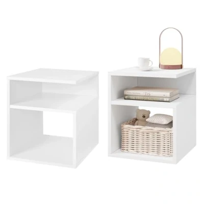 Imagen de EUGAD Juego de 2 Mesilla Noche con Compartimentos Abiertos, Mesita Dormitorio, Mesa Auxiliar Salón, Moderna para Cama, Sofá, 35x35x41,5 cm, Blanca, 0002CTG