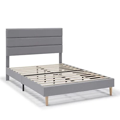 Imagen de HOMN LIVING Estructura de Cama tapizada Aroma 30 cm, Base para colchón, Somier láminas Madera, Montaje Sencillo, 135/140x190 Gris Claro