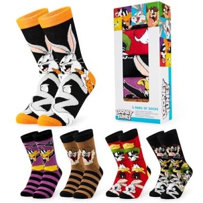 Imagen de Cerda Looney Tunes Calcetines Hombre Divertidos, Pack de 5 Talla 40 45 (Negro/Multicolor, 45)