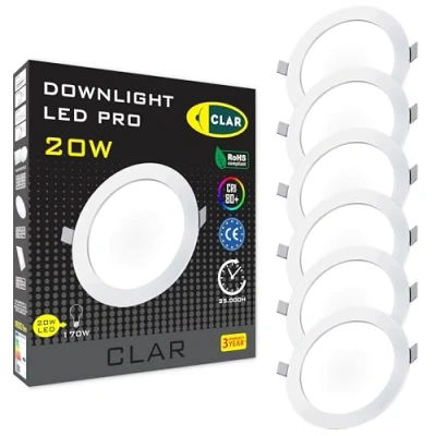 Imagen de CLAR Downlight LED Techo Empotrable, Focos Interior Techo, Led, Foco Interior, 220mm, Empotrables 20W 4000ºK (Pack 6)