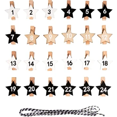 Imagen de Rayher Pinzas para calendario de Adviento, con 24 estrellas colores y cordel, 2,9x3,6cm, 46608999