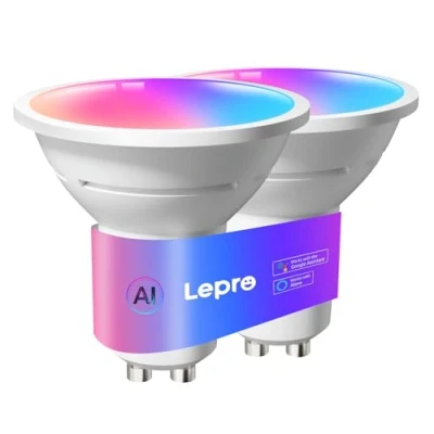 Imagen de Lepro BG1 AI Bombilla LED Inteligente GU10, Compatible con Alexa y Google Assistant, Muilticolor RGBCW Regulable, Sincronización Música, Control por Voz, GU10 WiFi Bluetooth, Paquete de 2