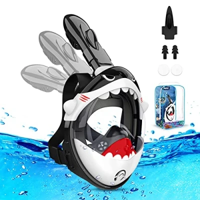 Imagen de Mascara Buceo Niño con Forma de Tiburón, Snorkel Niños, Gafas Diseño Panorámico Antivaho e Impermeable 180, Tapones Impermeables para Los Oídos, Respira Tranqu