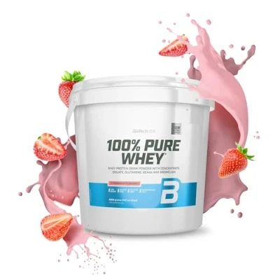 Imagen de BioTechUSA 100% Pure Whey Proteína en Polvo con BCAA y Glutamina Sin Gluten, Aceite de Palma, 4 kg, Fresa