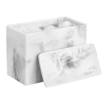 Imagen de Luxspire Caja de Algodón Bastoncillos con 2 Compartimentos Tapa, Maquillaje, Maquillaje Contenedor, Versátiles Frascos Almacenamiento 13.5 x 7 9.5cm Grava Blanca