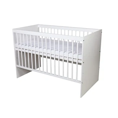Imagen de KMbaby Cuna Tany White 120 x 60 cm con somier de láminas 3 Niveles Regulable en Altura Madera Pino lacada