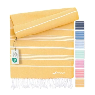 Imagen de Fit Flip Toalla Hammam Toallas de Playa Grandes algodón 100% Reciclado turca Secado rápido, Fouta, Grande pestemal Ideal como Sarong Miel 100x200cm Sultan