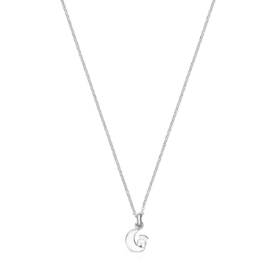 Imagen de TOUS Collar de Plata Primera Ley para Mujer con Colgante Luna 12 mm, 45 cm Largo, Delicado y Elegante, Colección Nocturne