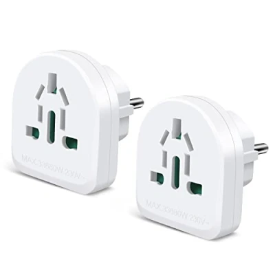 Imagen de EXTRASTAR Adaptador Enchufe Europeo a Múltiples Enchufes Nacionales, Adecuado para Viajar, 250V, 16A, 3680W, Blanco, 2Pcs