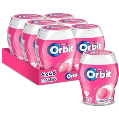 Imagen de Orbit Bote de Chicles Sin Azúcar Bubblemint, Afrutado, fresco, Intenso y Larga Duración en formato Gragea (6 x 46 chicles)