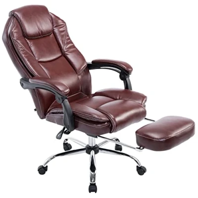 Imagen de CLP Silla De Oficina Castle En Cuero PU I Ejecutiva Reposapiés Extraíble &amp; Respaldo Reclinable Escritorio Ergonómica, Color:Burdeos